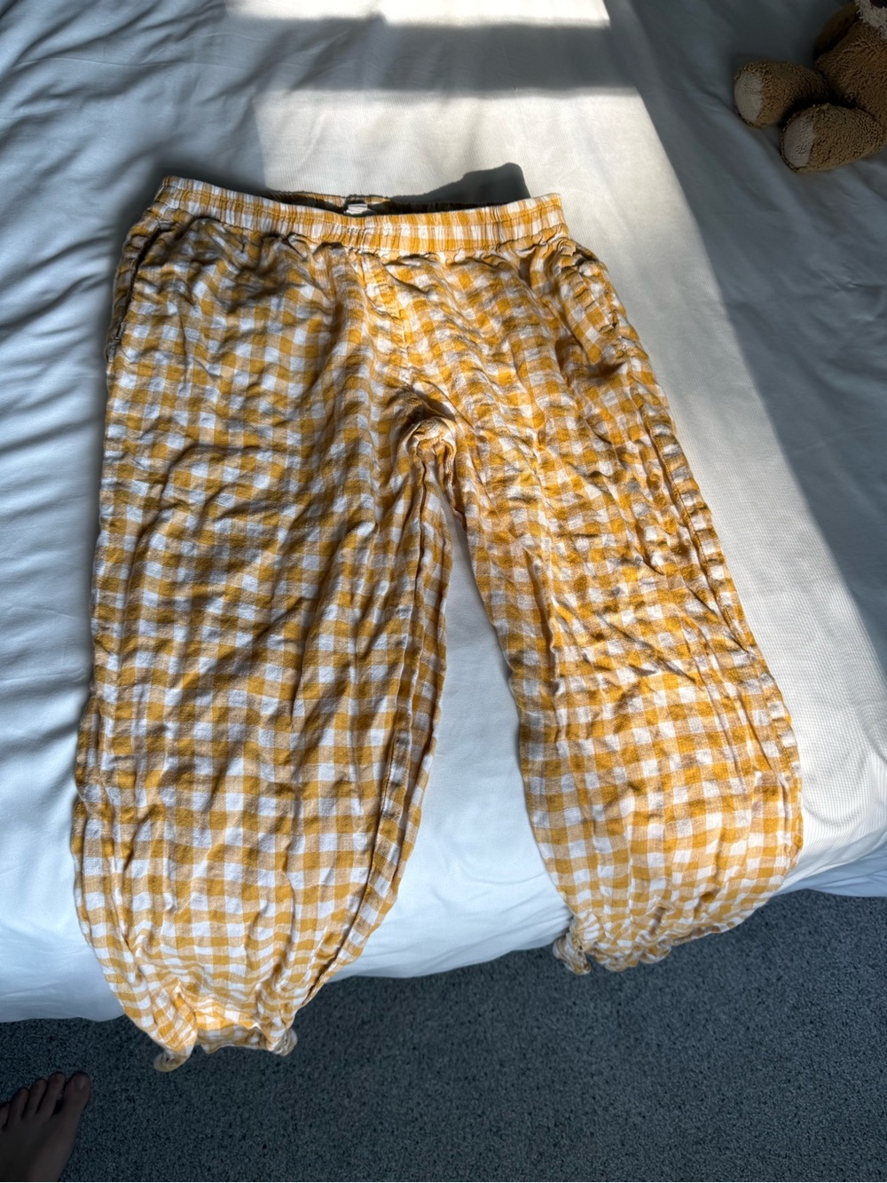 Piglet in Bed Linen Pajama Pants Honey Yellow Gingham